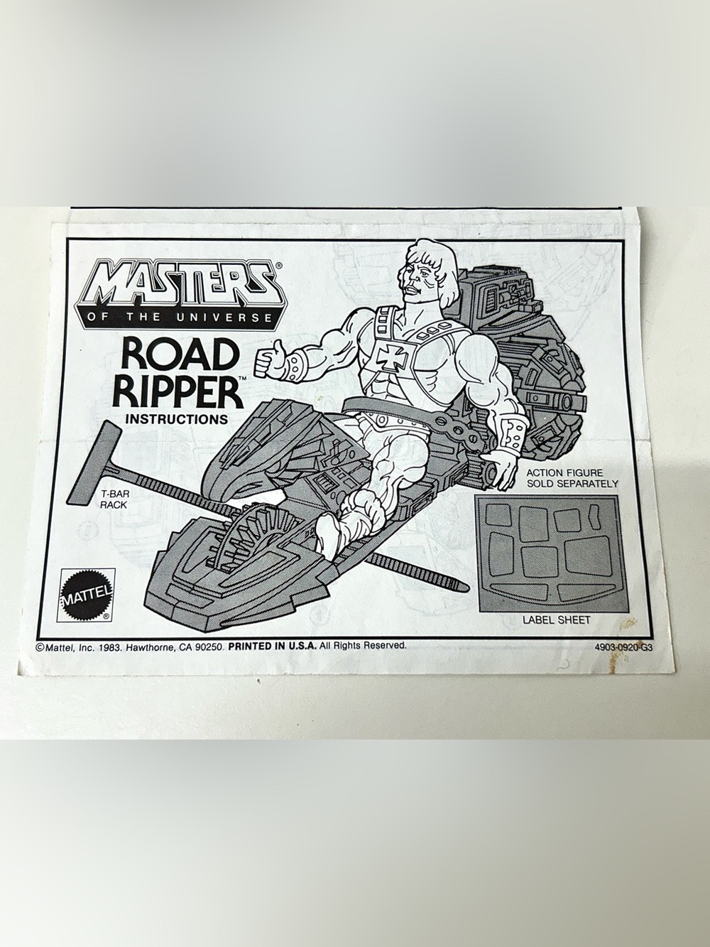 1983 Vintage Masters of the Universe Road Ripper Instructions Sheet